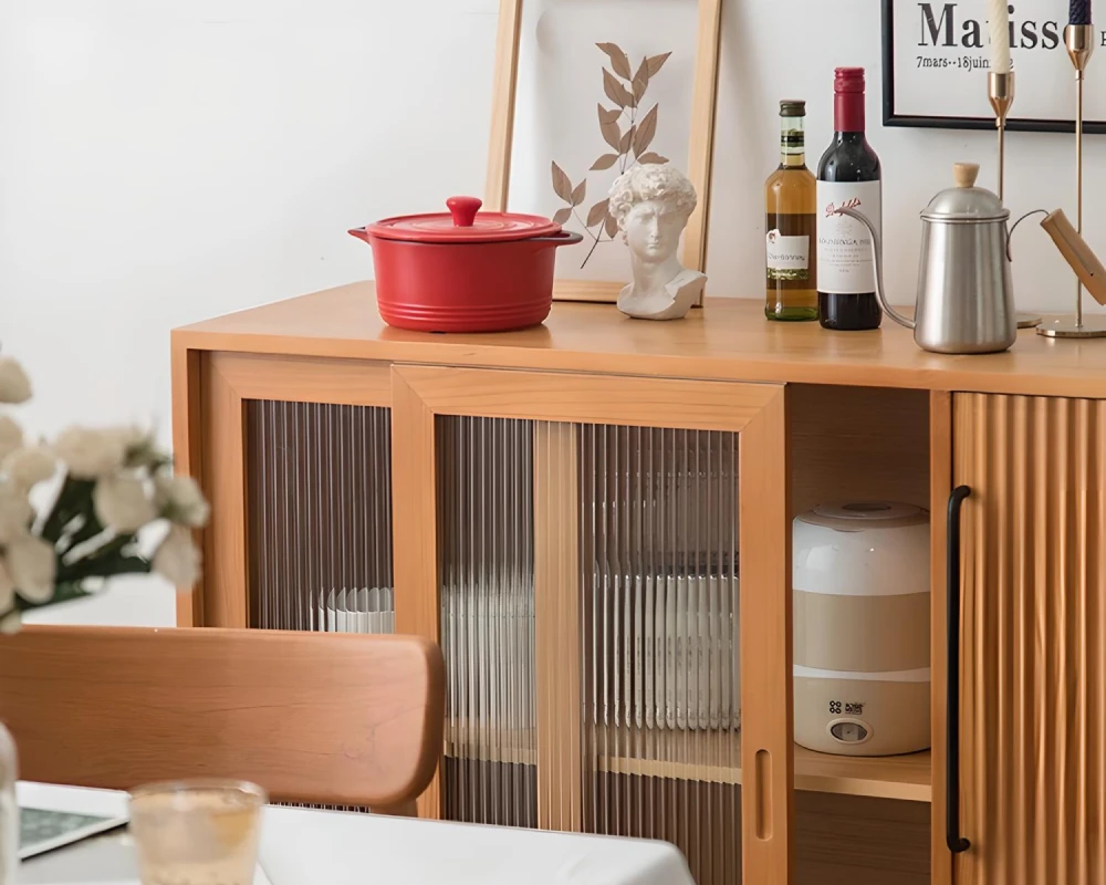 wood and rattan sideboard